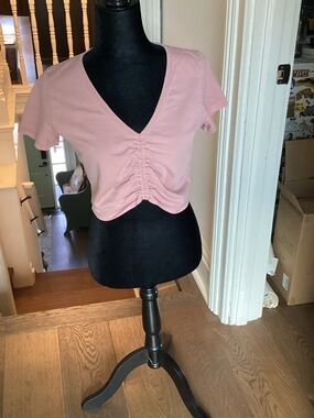 Wilfred Pink Ruched V-Neck Crop Top